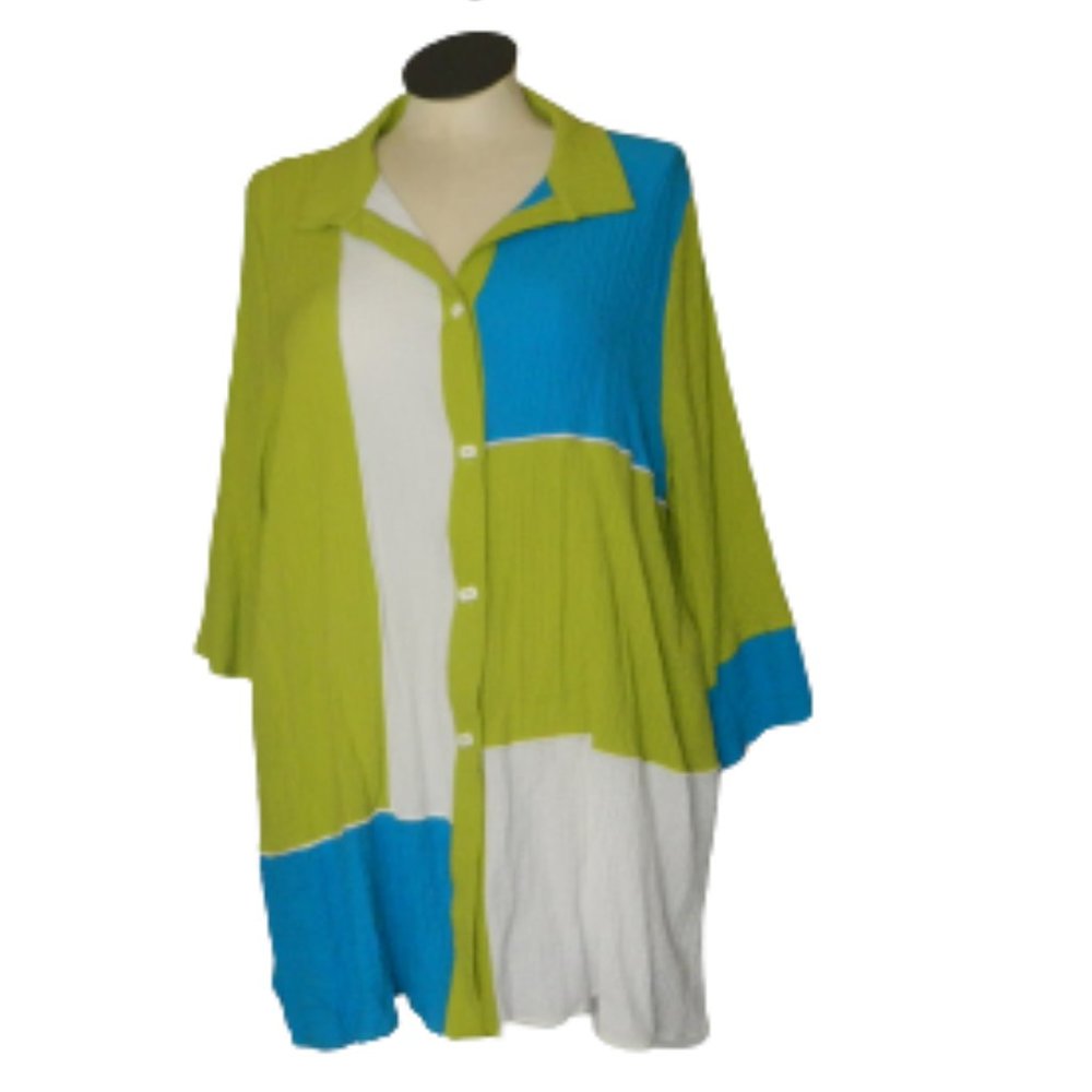 IC by Connie K $188 Vibrant Multi-Color Crinkle Button-Down Tunic Size 1X NWT
